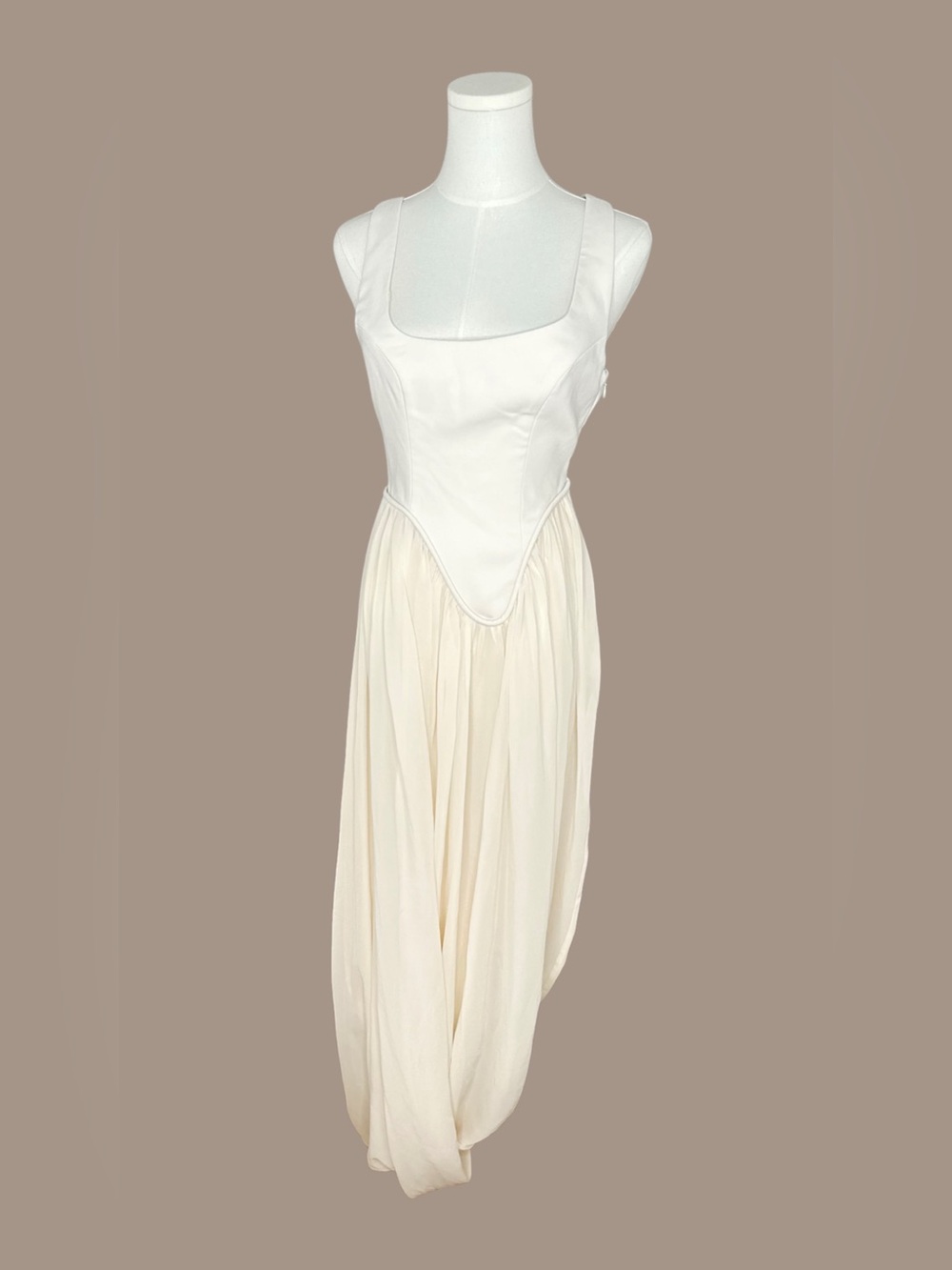 ASOS Structure Corset Bodice Dropped Waist Maxi Dress with Bubble Hem buttermilk